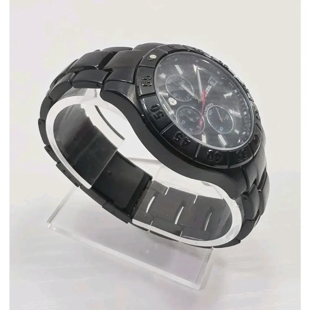 Fossil Blue 250804 Men's Chronograph Watch Black Metal Band Noir New Battery 263